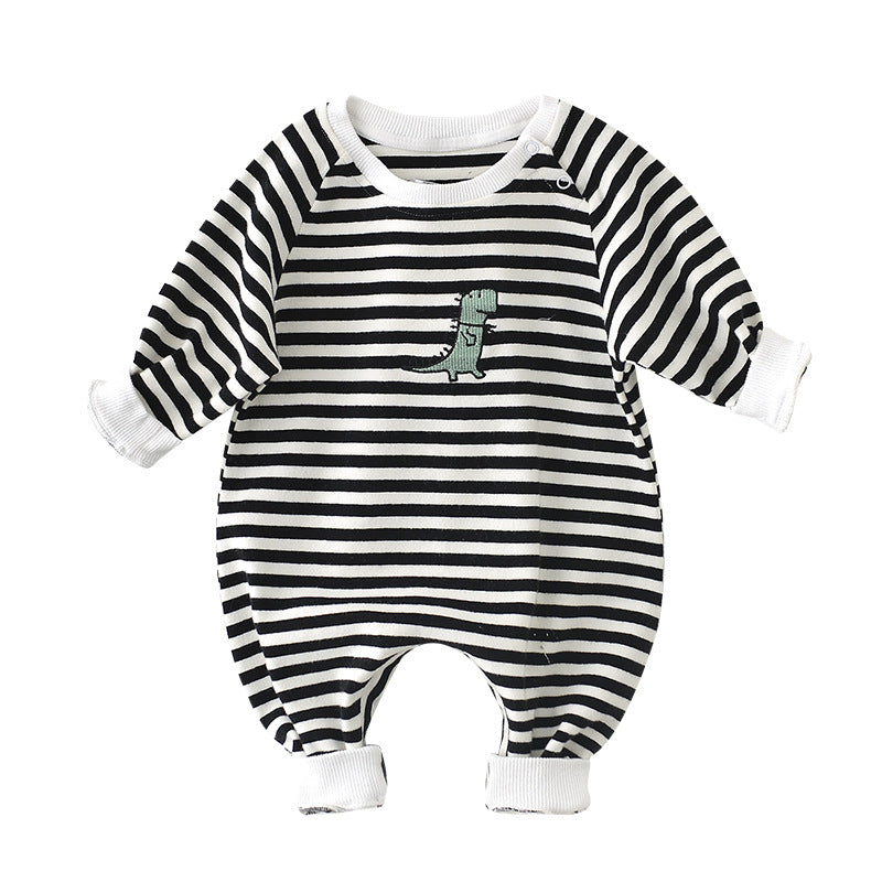 Baby Dinosaur Striped Cotton Jumpsuit Long Sleeve
