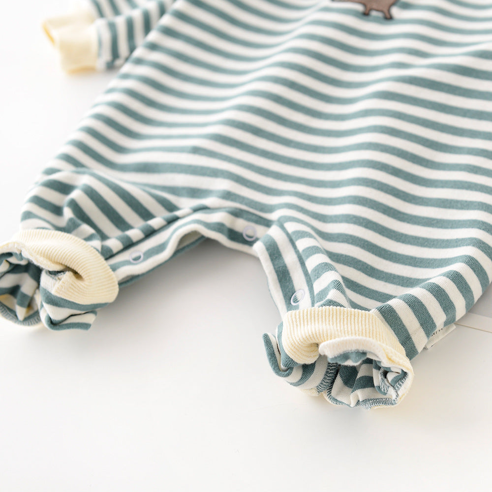 Baby Dinosaur Striped Cotton Jumpsuit Long Sleeve