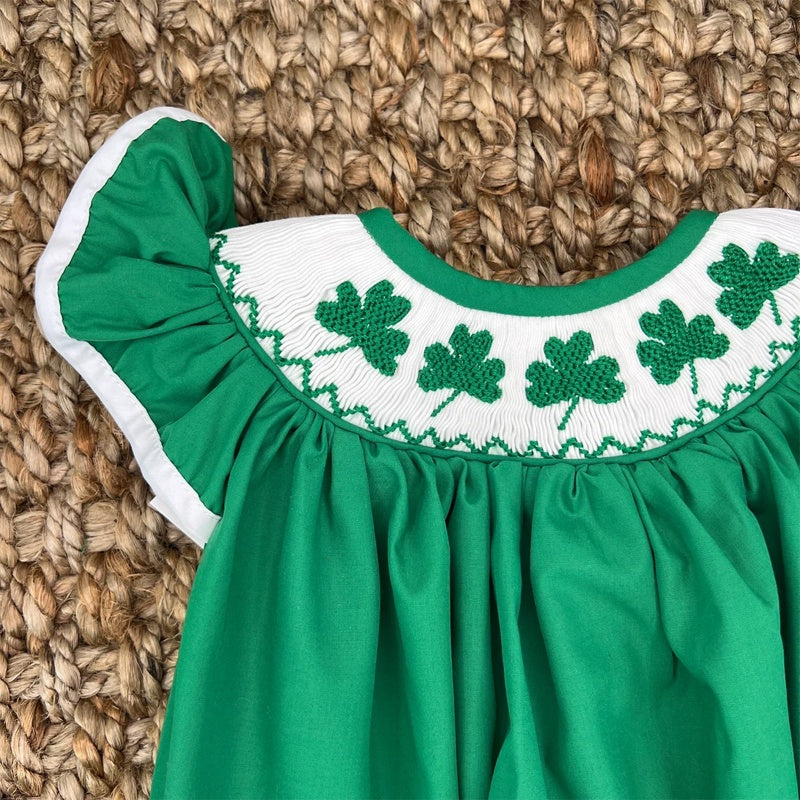 Summer Baby Romper with Clover Embroidery & Ruffles