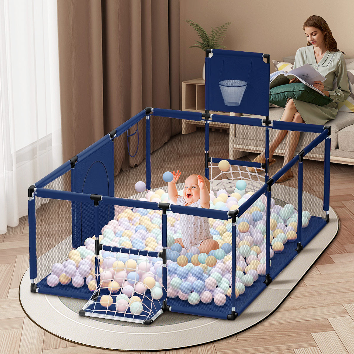 Large Baby Playpen with Football & Basketball Net