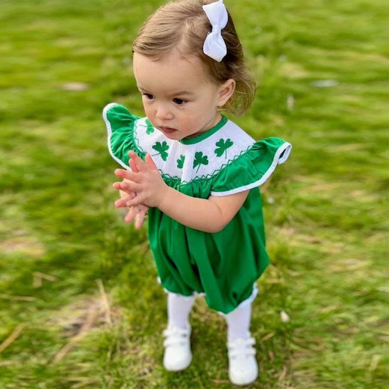 Summer Baby Romper with Clover Embroidery & Ruffles